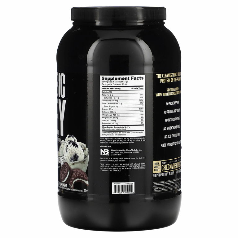 NutraBio, Classic Whey Protein, мороженое с печеньем, 907 г (2 фунта)