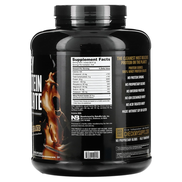 NutraBio, Изолят сывороточного протеина, голландский шоколад, 2268 г (5 фунтов)