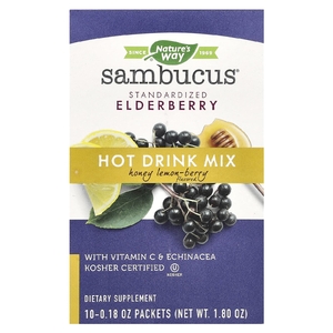 Nature's Way, Sambucus®, смесь для горячих напитков, стандартизированная бузина, мед, лимон и ягоды, 10 пакетиков по 0,18 унции