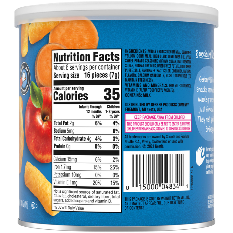 Gerber, Snacks for Baby, Lil 'Crunchies, снек из запеченного зерна, для детей от 8 месяцев, яблоко и батат, 42 г (1,48 унции)