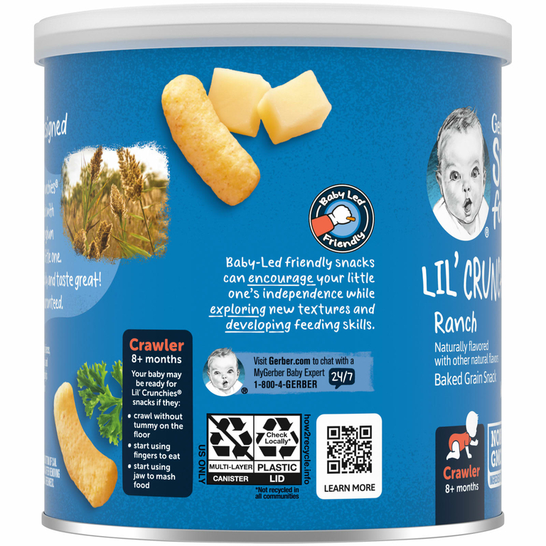 Gerber, Snacks for Baby, Lil 'Crunchies, снек из запеченного зерна, для детей от 8 месяцев, Ranch, 42 г (1,48 унции)