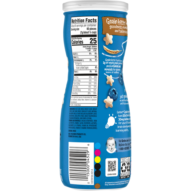 Gerber, Snacks for Baby, Grain & Grow, Puffs, воздушные закуски, для детей от 8 месяцев, голубика, 42 г (1,48 унции)