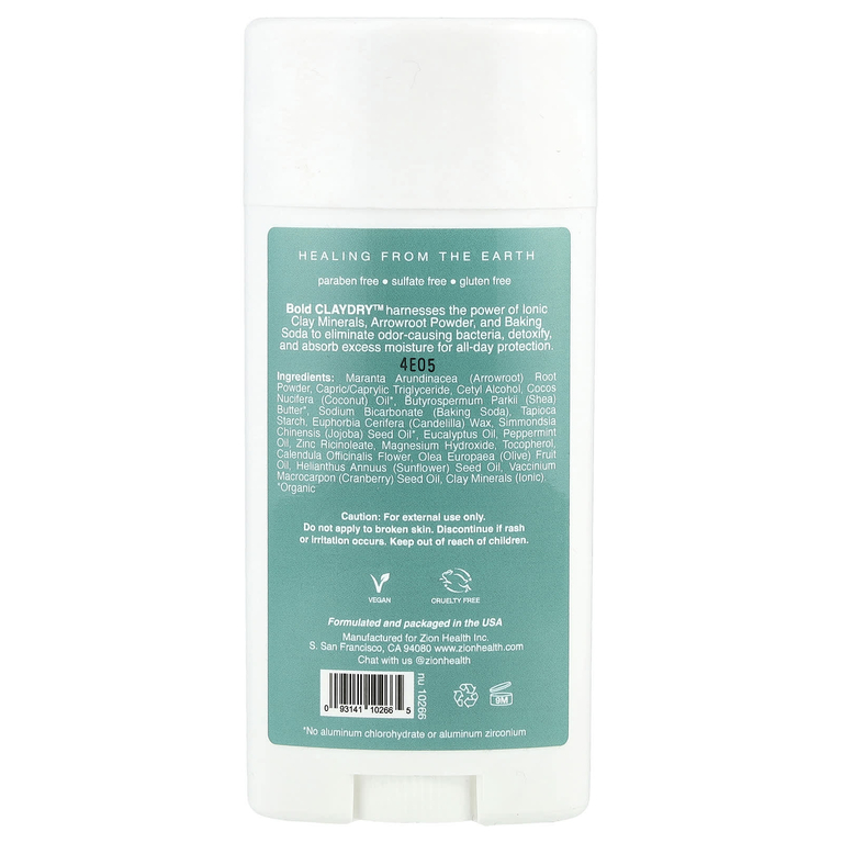 Zion Health, Bold, ClayDry, дезодорант, эвкалипт и мята, 80 г (2,8 унции)