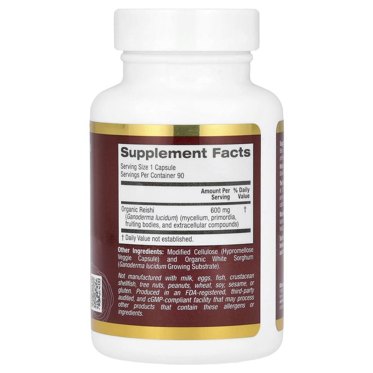 California Gold Nutrition, рейши (Ganoderma lucidum), полный спектр действия, сертифицированный органический продукт, 90 растительных капсул