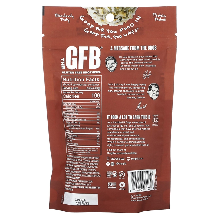 The GFB, Кусочки без глютена, темный шоколад + кокос, 113 г (4 унции)