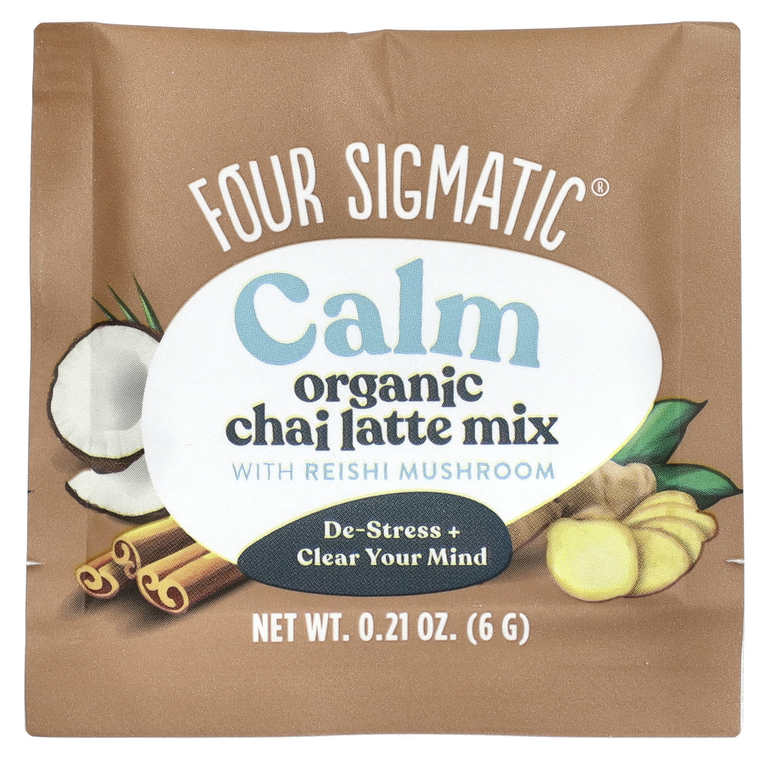 Four Sigmatic, Calm, смесь для приготовления органического латте с грибами рейши, без кофеина, 10 пакетиков по 6 г (0,21 унции)