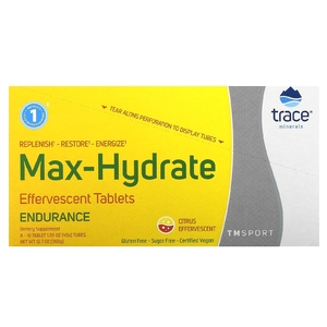 Trace, TM Sport, Max-Hydrate Endurance, шипучие таблетки для пополнения электролитов, со вкусом цитрусовых, 8 туб, по 10 таблеток в каждой