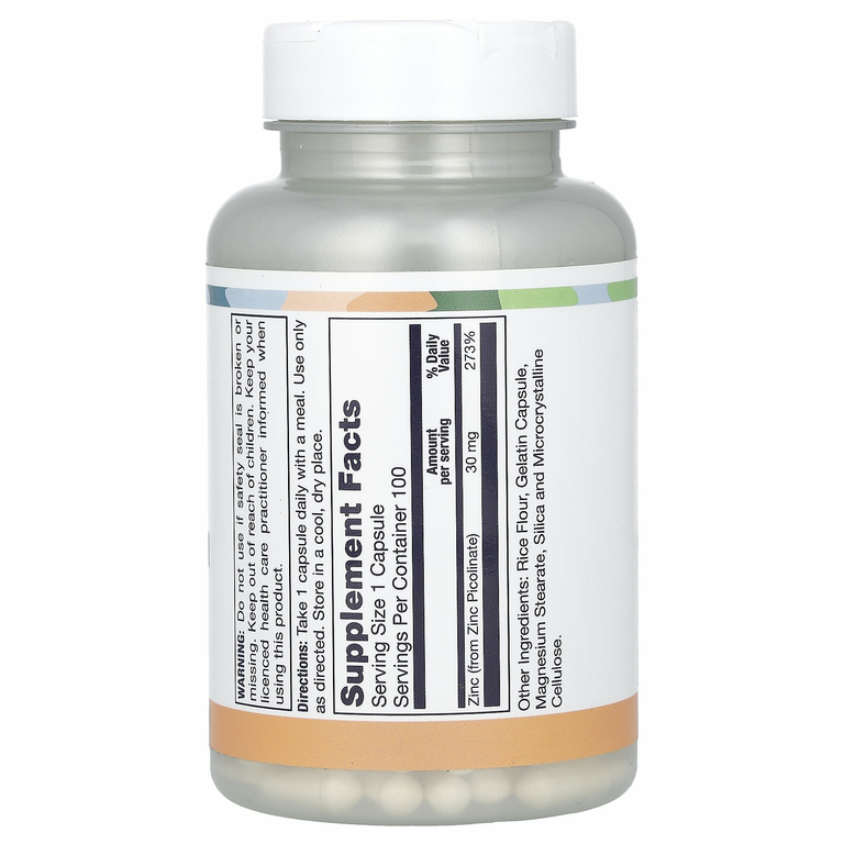 LifeTime Vitamins, пиколинат цинка, 30 мг, 100 капсул