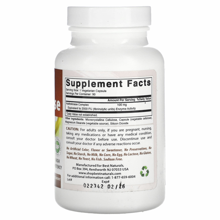 Best Naturals, Наттокиназа, 100 мг, 90 вегетарианских капсул