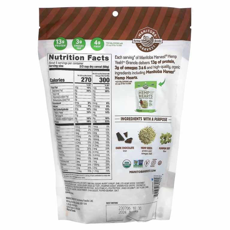 Manitoba Harvest, Hemp Yet!, органическая гранола, темный шоколад, 283 г (10 унций)