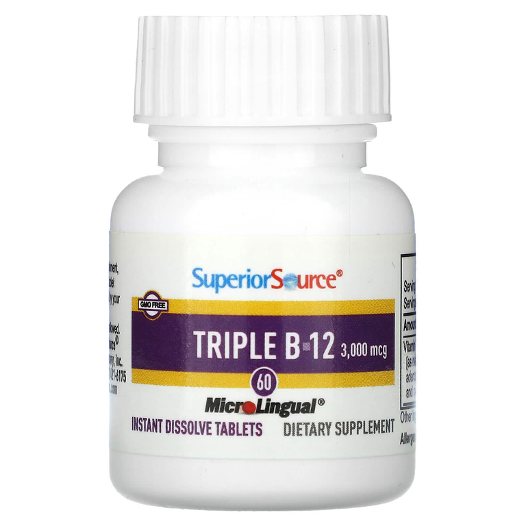Superior Source, Triple B-12, 3000 мкг, 60 быстрорастворимых таблеток MicroLingual