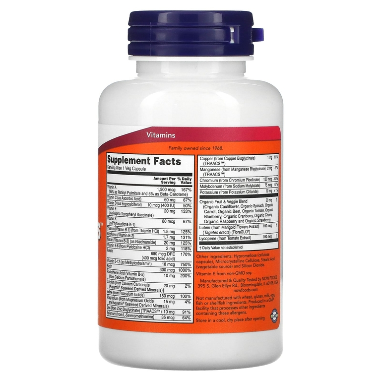 NOW Foods, Daily Vits, мультивитамины и микроэлементы, 120 вегетарианских капсул