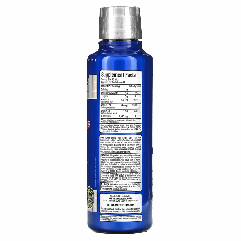 ALLMAX, жидкий L-карнитин 1500, голубая малина, 473 мл (16 уний)