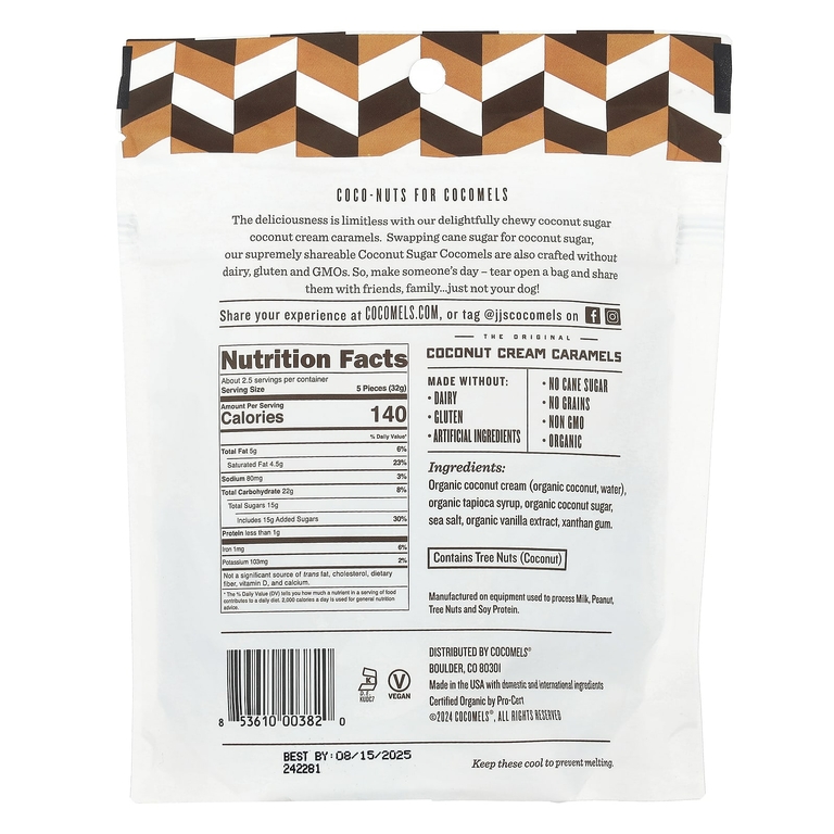 Cocomels, Coconut Cream Caramels, кокосовый сахар, 85 г (3 унции)