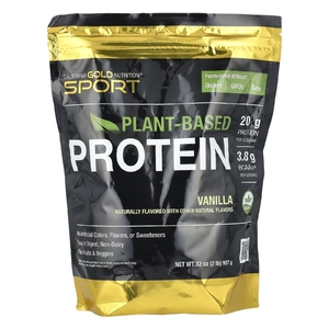 California Gold Nutrition, Sport, веганский протеин с изолятом горохового белка и белком коричневого риса, ваниль, 907 г (2 фунта)