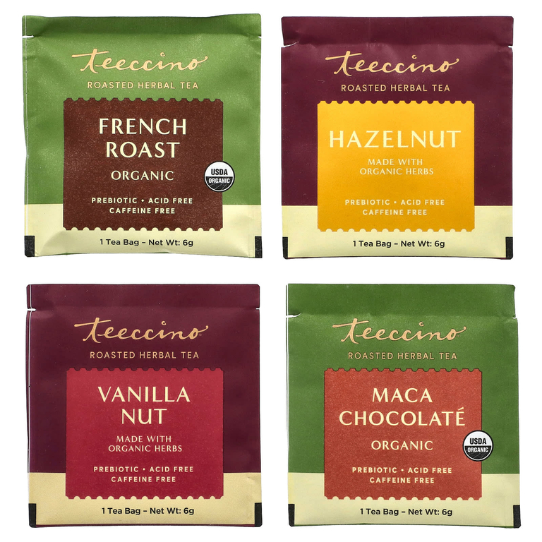 Teeccino, Пробник обжаренного травяного чая, 4 вкуса, без кофеина, 12 чайных пакетиков, 72 г (2,54 унции)