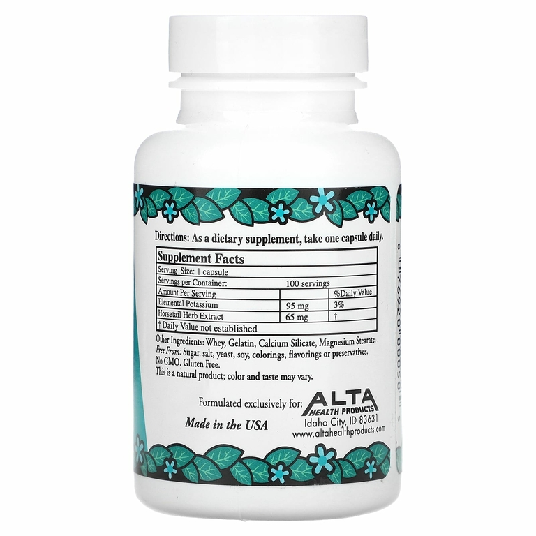 Alta Health, хлорид калия, с диоксидом кремния, 100 капсул