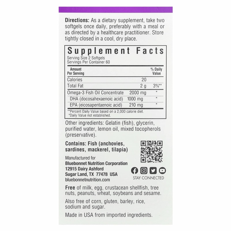 Bluebonnet Nutrition, Рыбий жир с омега-3, лимон, 120 мягких таблеток