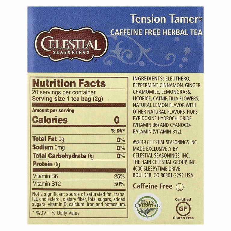 Celestial Seasonings, травяной чай, устранение напряжения, без кофеина, 20 чайных пакетиков, 1.5 унций (43 г)