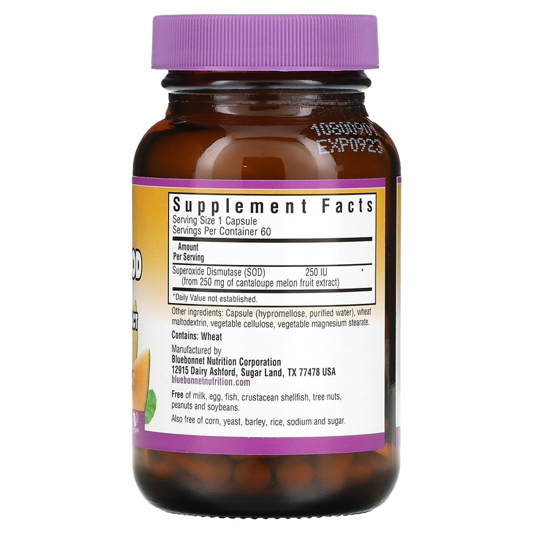 Bluebonnet Nutrition, Super Fruit, Vegetarian SOD, экстракт плодов канталупы, 250 МЕ, 60 растительных капсул