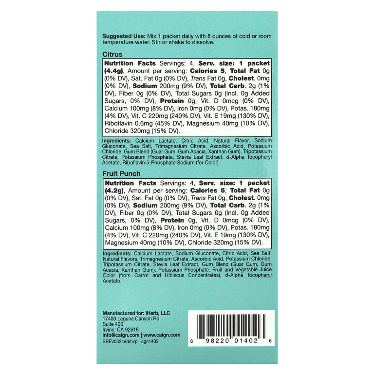 California Gold Nutrition, HydrationUP®, смесь для приготовления напитка с электролитами, с лактатом кальция, витаминами C и E, ассорти вкусов, 20 пакетиков по 4–4,8 г (0,14–0,17 унции)