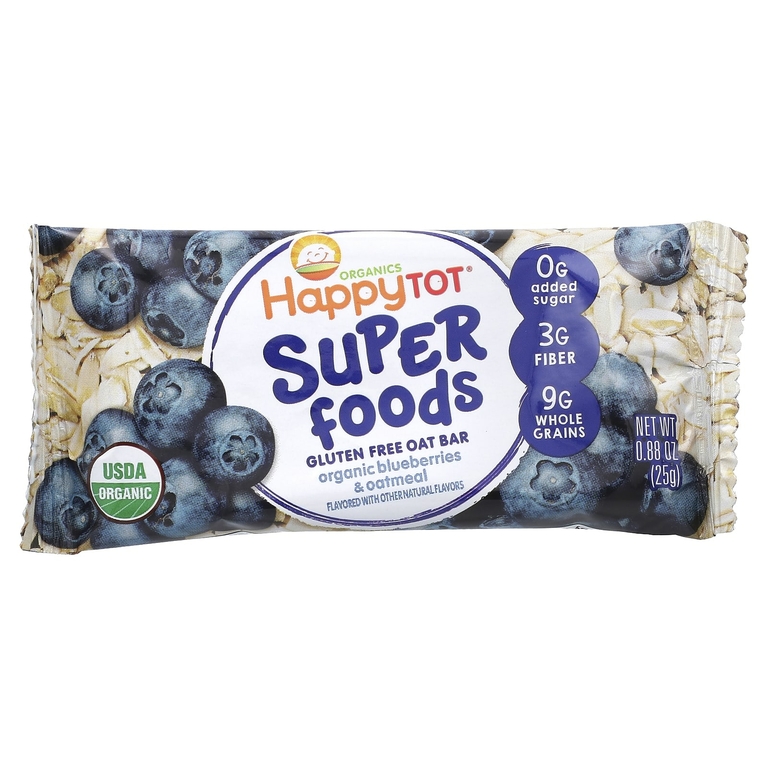 Happy Family Organics, Happy Tot, суперфуды, овсяный батончик без глютена, органическая черника и овсянка, 5 батончиков, 25 г (0,88 унции)
