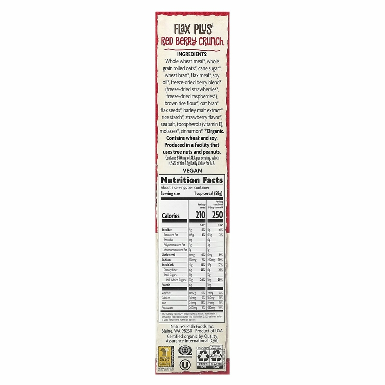 Nature's Path, Organic Flax Plus®, хлопья с красными ягодами, 300 г (10,6 унции)