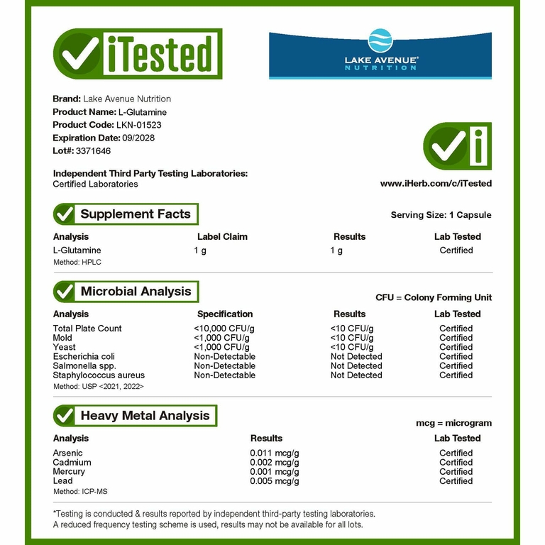 Lake Avenue Nutrition, L-глютамин, 1000 мг, 240 растительных капсул