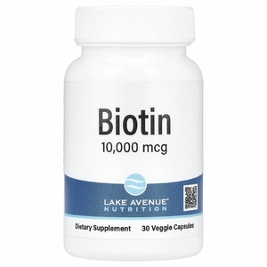 Lake Avenue Nutrition, Биотин, 10 000 мкг, 30 растительных капсул