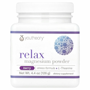 Youtheory, Relax, магниевый порошок, формула для снятия стресса + L-теанин, вкус ягод, 126 г (4,4 унции)