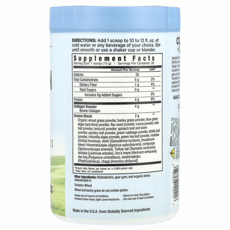 Country Farms, Коллаген и зелень, без ароматизаторов, 300 г (10,6 унции)