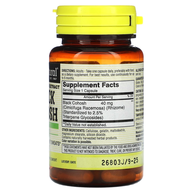 Mason Natural, Черный кохош, стандартизированный экстракт, 40 мг, 60 капсул