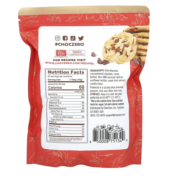 ChocZero, чипсы для выпечки, темные, 560 г (20 унций)