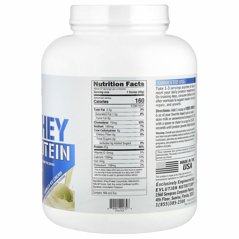 EVLution Nutrition, 100% сывороточный протеин, ванильное мороженое, 2,268 кг (5 фунтов)