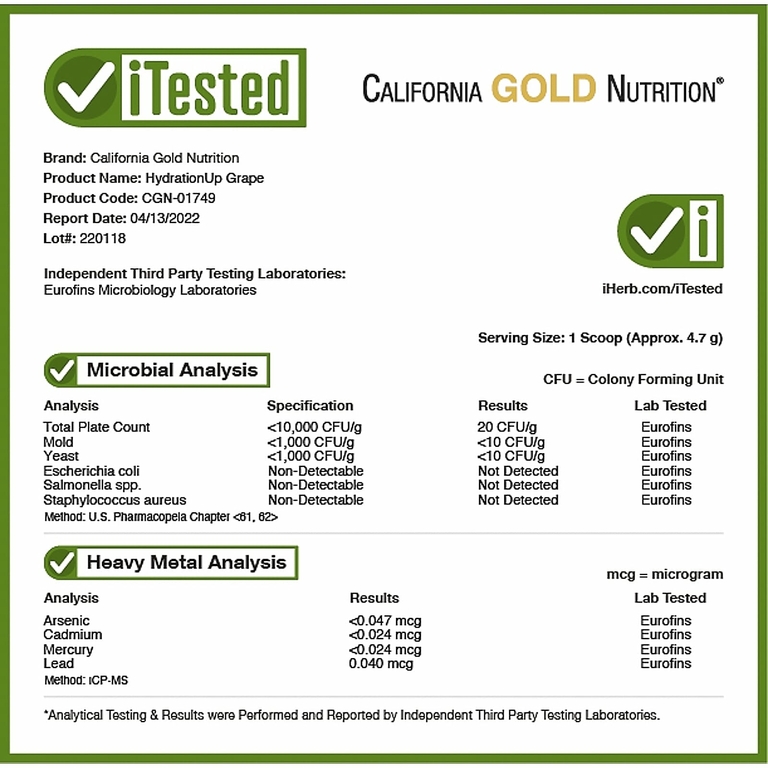 California Gold Nutrition, HydrationUP, смесь для напитков с электролитами, виноград, 227 г (8 унций)
