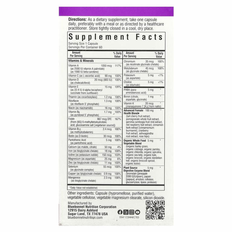 Bluebonnet Nutrition, Ladies 'ONE®, комплекс из цельных пищевых продуктов, 60 растительных капсул