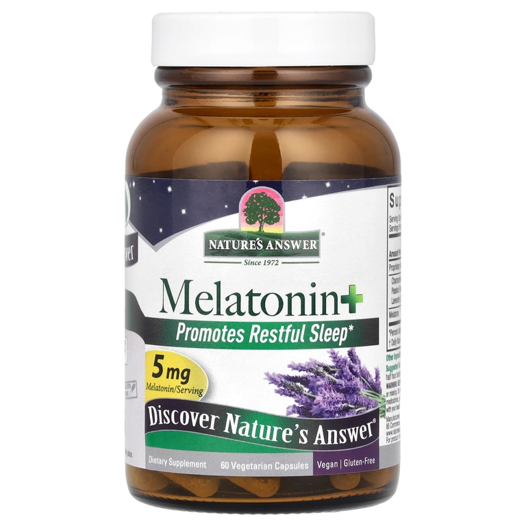 Nature's Answer, Мелатонин +, 5 мг, 60 вегетарианских капсул
