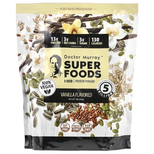 Dr. Murray's, Super Foods, порошок из 3 протеинов, тыква + лен + подсолнечник, ваниль, 908 г (2 фунта)