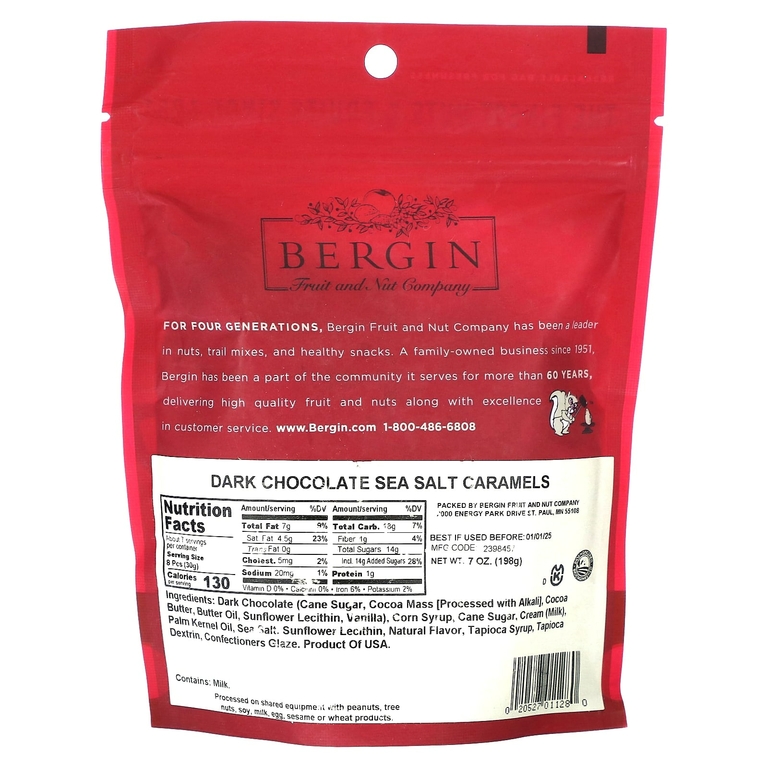 Bergin Fruit and Nut Company, Черный шоколад и карамель с морской солью, 198 г (7 унций)