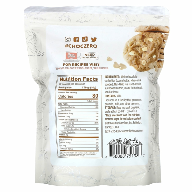 ChocZero, чипсы для выпечки, белые, 560 г (20 унций)