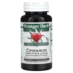 Kroeger Herb Co, полные концентраты, корица, 90 вегетарианских капсул (200 мг в 1 капсуле)