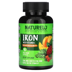 NATURELO, железо с витамином C, 90 вегетарианских капсул