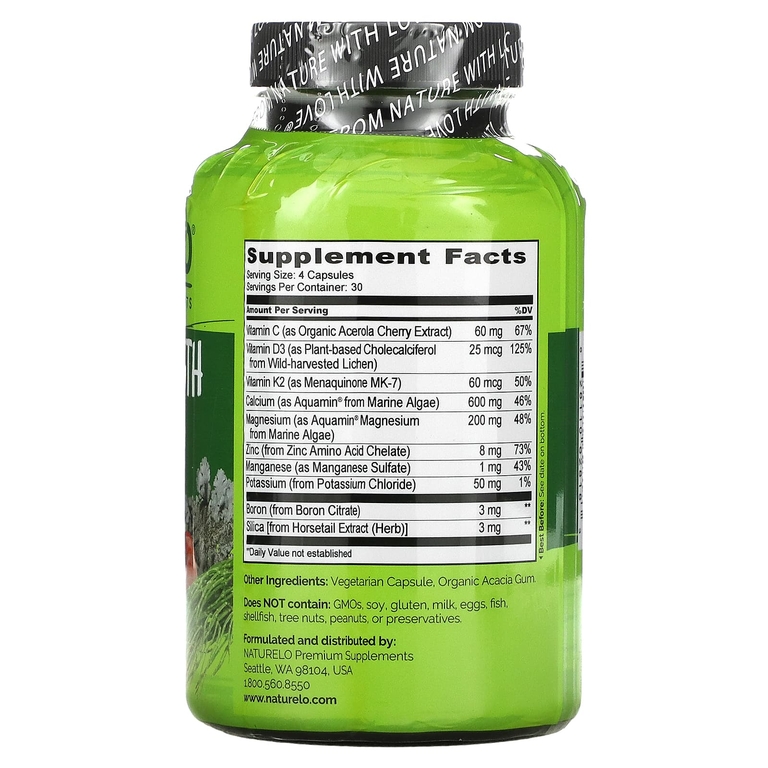 NATURELO, для здоровья костей, комплекс кальция на растительной основе, 120 вегетарианских капсул